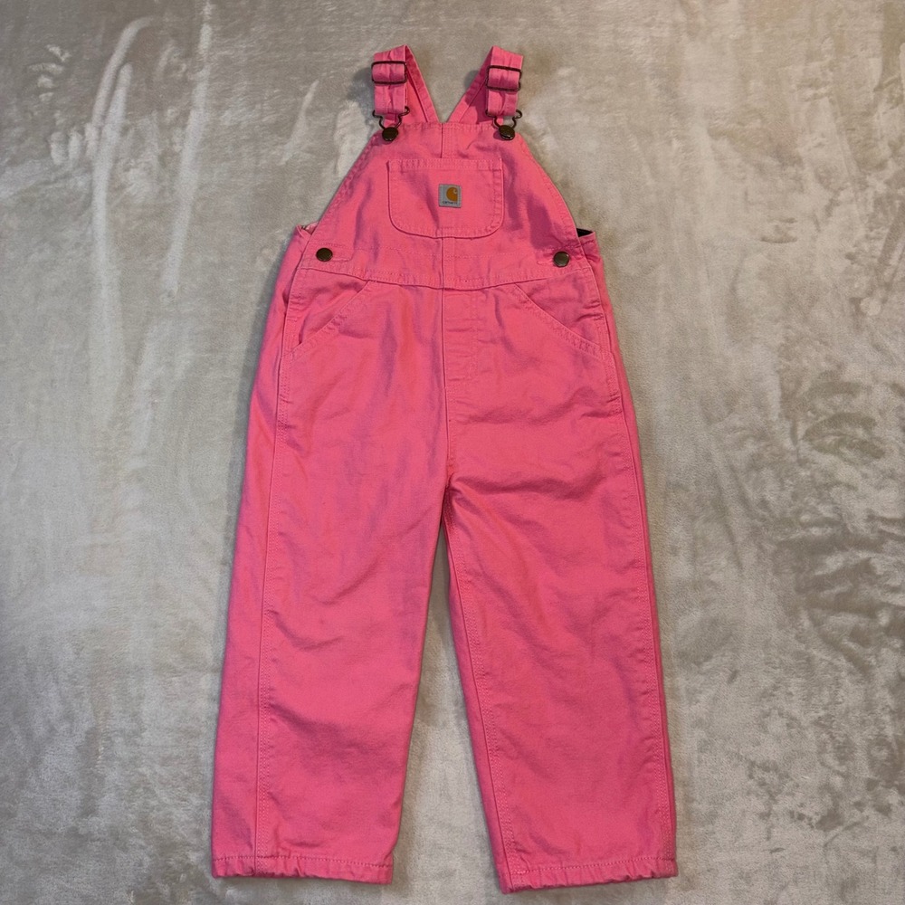 Carhartt Girls Pink Flannel Lined Canvas Bib Overalls OX9713-G Size 3T
